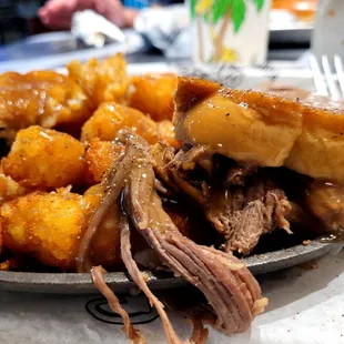Hot Beef on Texas Toast, gravy over all, tots instead of mashed = YUM!