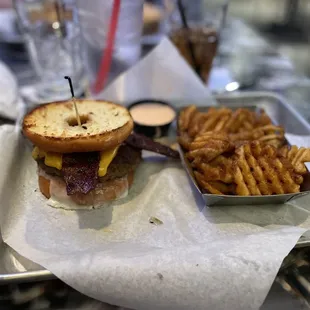 Donut Burger Waffle Fries with Cinnamon and Sugar with a side of Spicy Ranch