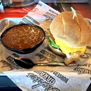 Chick in a Coupe Sandwich with Baked Beans - Mmm!