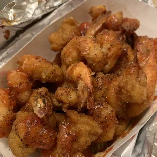 Dozen fried shrimp.