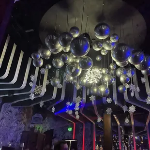 Lighting installation above the bar - so pretty for the holiday season!