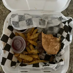 To go order done well French Dip Sandwich Fries