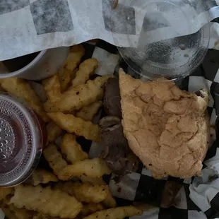 Good seasoning on the fries tasty French Dip Sandwich