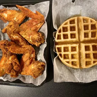 Chicken wings and homemade waffle