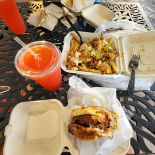 The French Chick, side-chick fries, and strawberry lemonade.