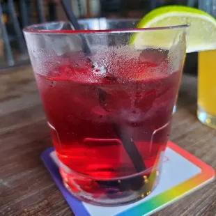 a close up of a drink in a glass