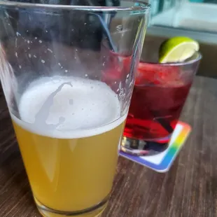 a close up of a glass of beer