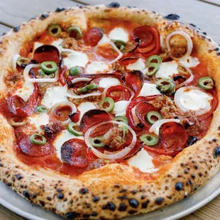 pepperoni, olives, and cheese