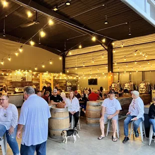 a group of people and a dog