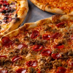 pepperoni, sausage, and cheese pizza