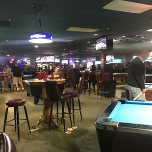 a pool table in a bar