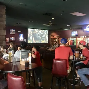 a group of people sitting at a bar
