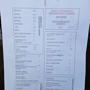 Food menu (all day except for pastries)