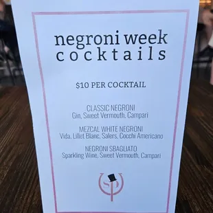 Negroni week ($10 drinks!)
