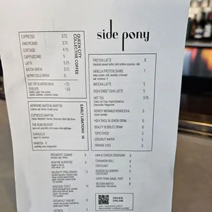 Breakfast menu