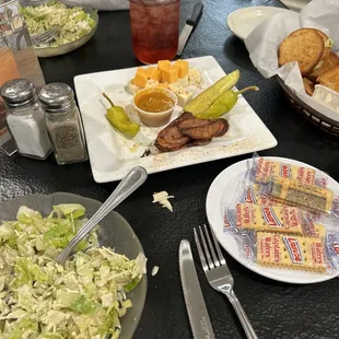 Cheese plate, caesar salad