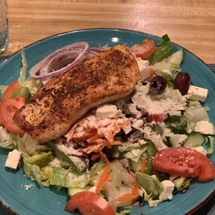 Blackened Salmon Greek Salad