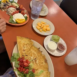 Chicken quesadilla special, Chicken Waldorf Salad.