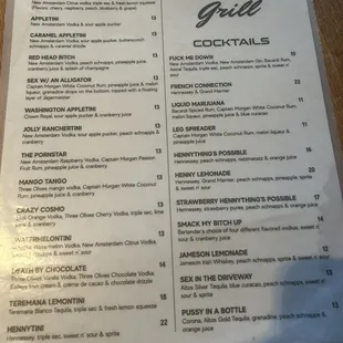 Drink menu