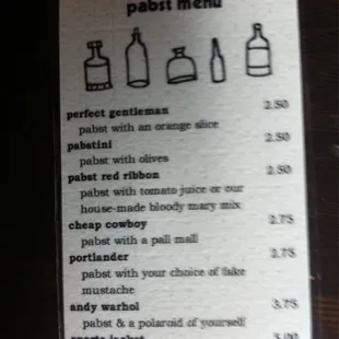 Pabst menu!