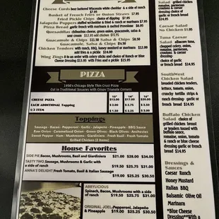 Menu - Starters, Pizza, Salads