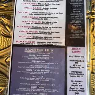 the menu of the restaurant