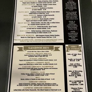 Menu - Burgers, Sandwiches, Fish, Sides, &amp; Extras