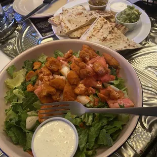 Buffalo chicken salad and Quesadillas