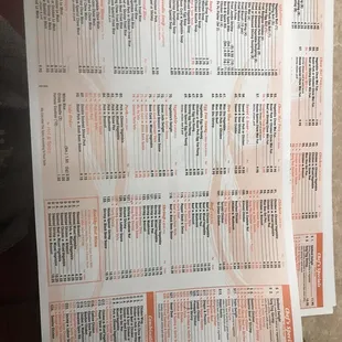 Menu back side