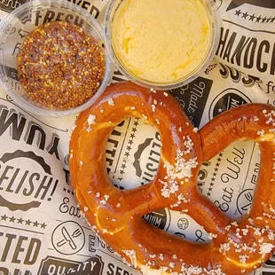 Soft Pretzel with cheese and mustard