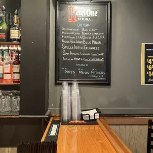 a menu on the wall