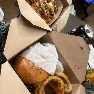 Italian stallion burger and chili cheese tots