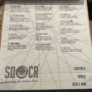 Cocktail menu