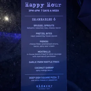 Happy hour menu