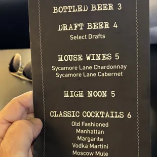 Happy Hour Alcohol menu