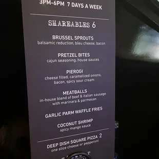 happy hour menu