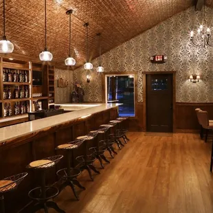 a bar with stools