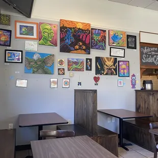 tables and chairs in a restaurant