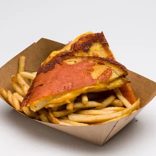 a pizza and french fries