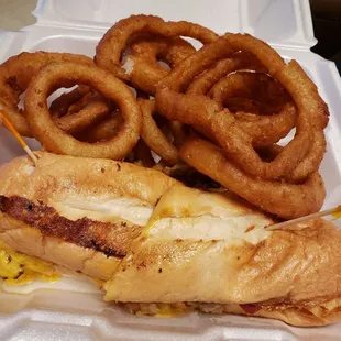 Cheesesteak with onion rings $14