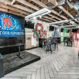 the interior of a sports bar