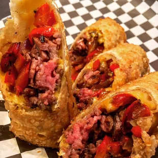 Philly cheesesteak egg rolls.