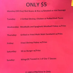 lunch specials only $ 5