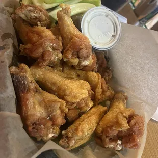 One of the dry rubs, ranch something? He regretted not getting a wet sauce but were still good.