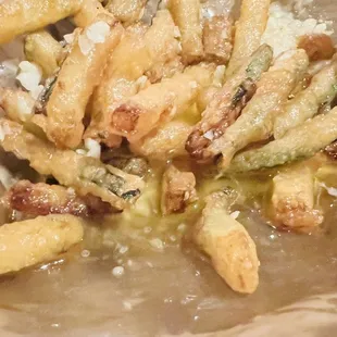 The zucchini fries were a bit over done with garlic butter. They were tasty but too messy at the end.