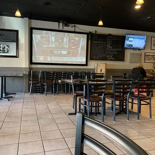 tables and chairs in a restaurant