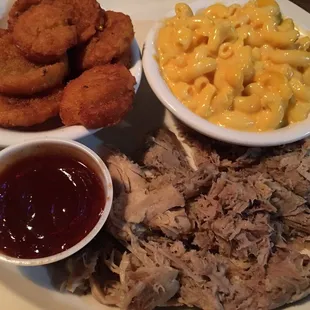 Pulled pork , Mac &amp;cheese, fried squash