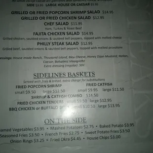 Salad, Sides &amp; Basket Combo MENU