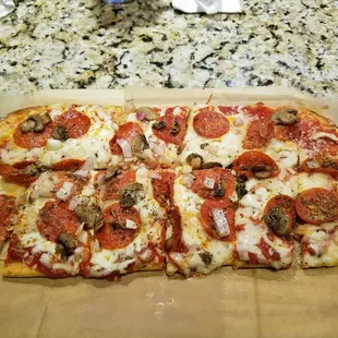a pepperoni and mushroom pizza