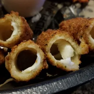Overcooked mozzarella sticks.